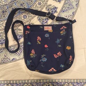 Cath Kidston NWOT crossbody saddle bag, navy flower pattern, thick canvas fabric